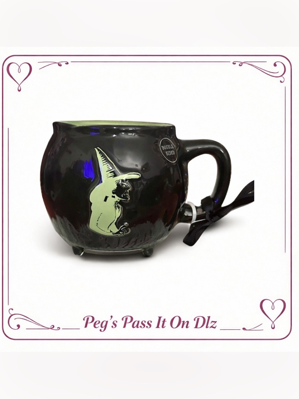 🆕 Rae Dunn Wizard of Oz Double-Sided Glossy Black Cauldron Mug, Missing Broom
